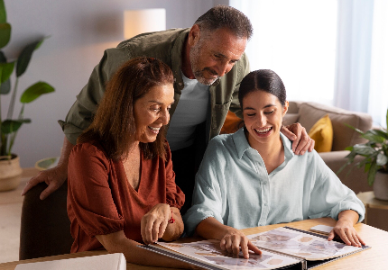 Familia argentina reunida revisando documentos en casa, simbolizando organización financiera para evitar morosidad en préstamos familiares.