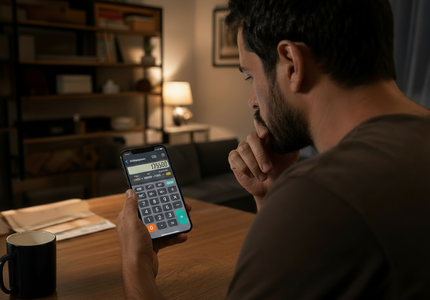 Pessoa pensativa analisando se deve pagar ou esperar dívida caducar no celular