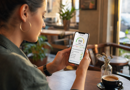 Pessoa analisando finanças no celular e começando a reconstruir o crédito do zero