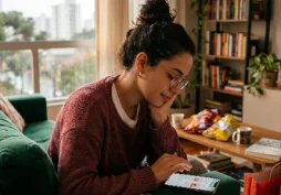 Pessoa fazendo compras no celular para aliviar ansiedade e emoções ligadas ao consumo