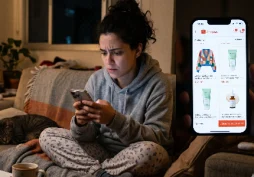 Pessoa fazendo compras no celular para aliviar ansiedade e emoções ligadas ao consumo
