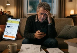 Pessoa fazendo compra impulsiva no celular mesmo preocupada com a situação financeira