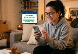 Pessoa analisando limite do cartão de crédito no celular e criando falsa sensação de segurança financeira
